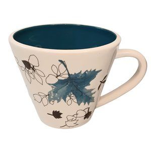 Starbucks Fall Raised Leaf Design White Black Blue Mug 10 Oz